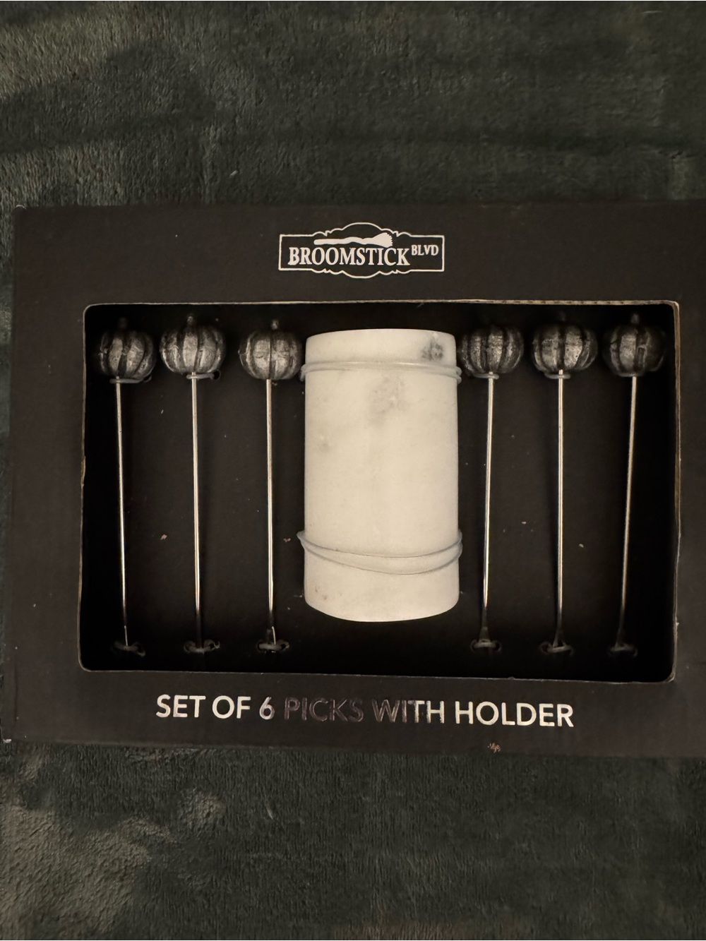Silver Set of 6 Metal Cocktail Picks with Holder